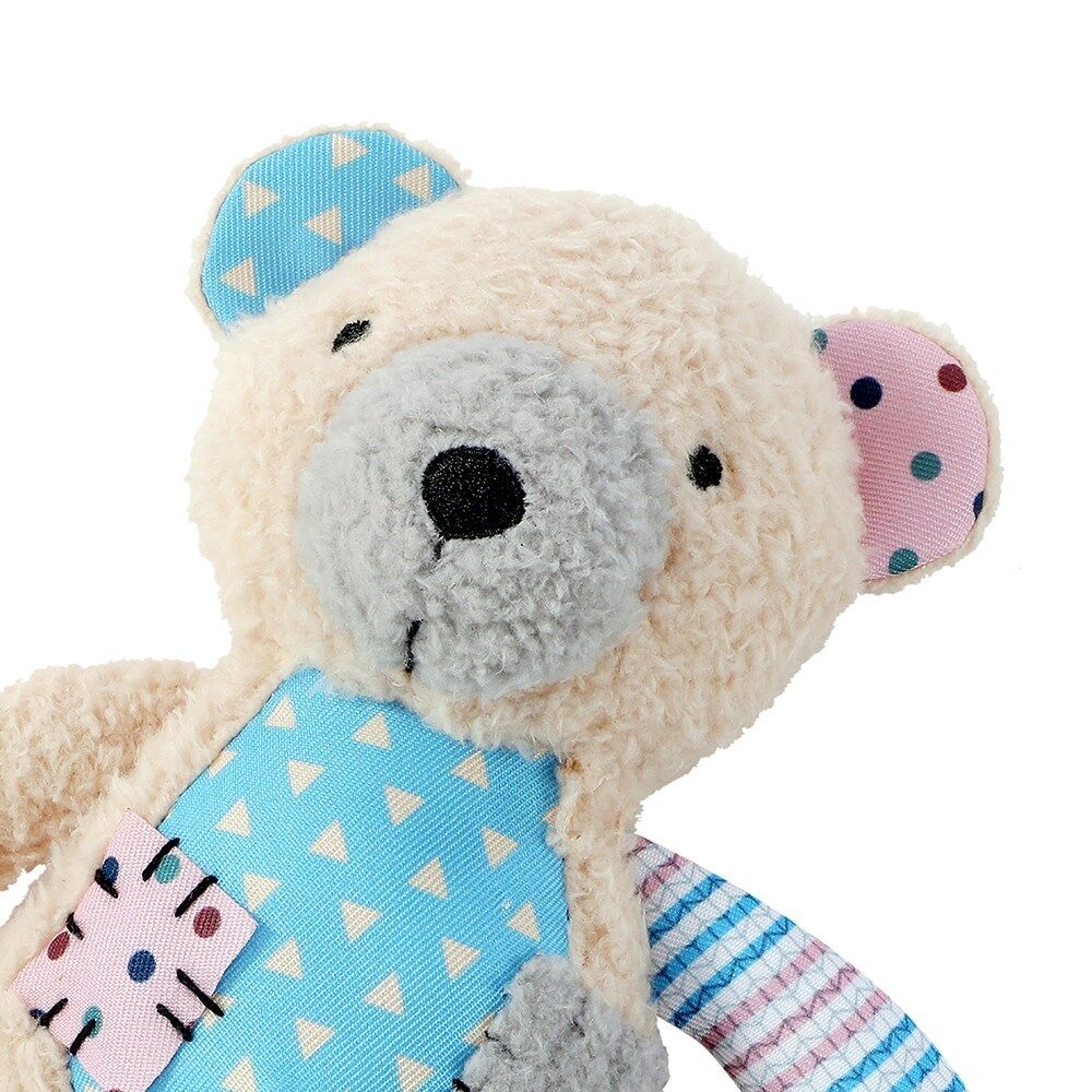 3 x Patchwork Plush Rope Dog Toys Squeaky Crinkle Bear Rabbit Elephant Set