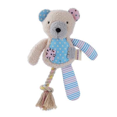 3 x Patchwork Plush Rope Dog Toys Squeaky Crinkle Bear Rabbit Elephant Set