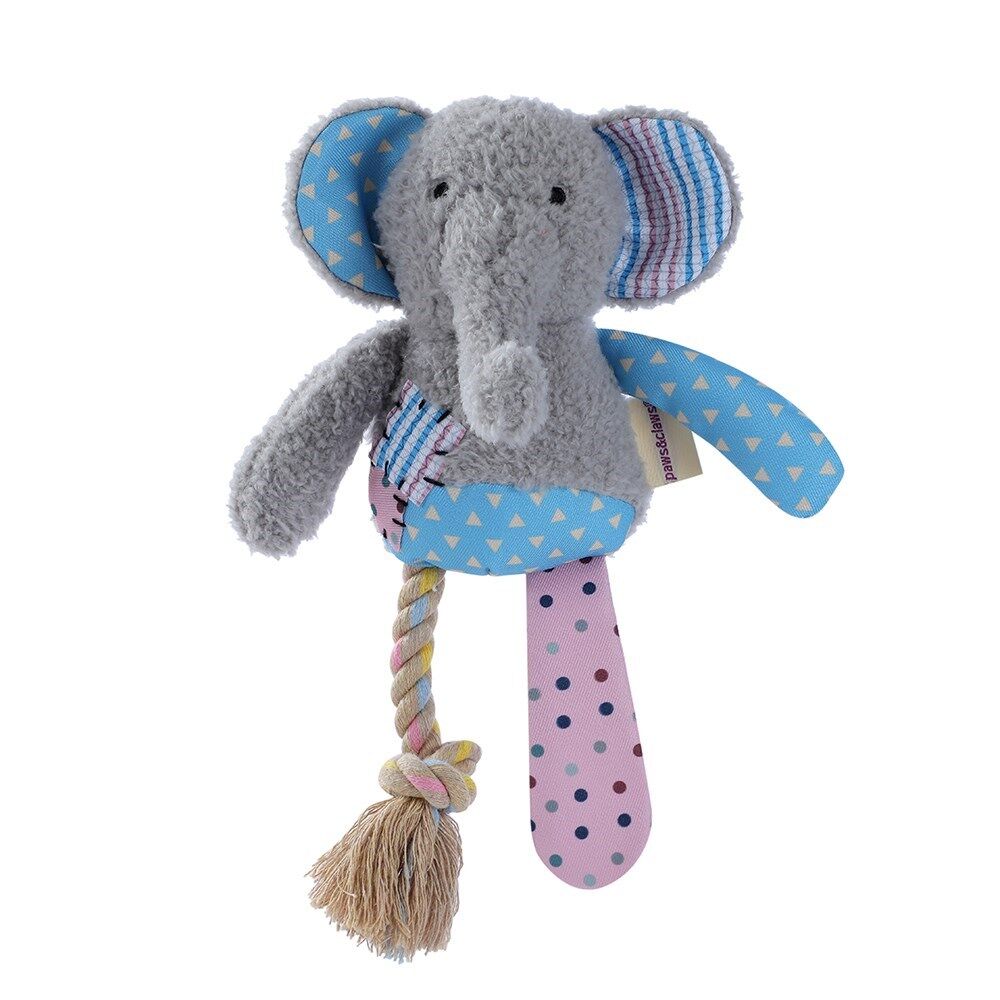 3 x Patchwork Plush Rope Dog Toys Squeaky Crinkle Bear Rabbit Elephant Set