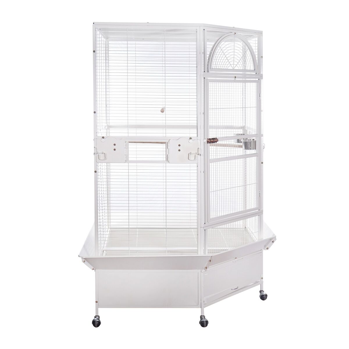 YES4PETS 185cm XXL White Corner Bird Cage Pet Parrot Aviary  Perch Castor Wheel