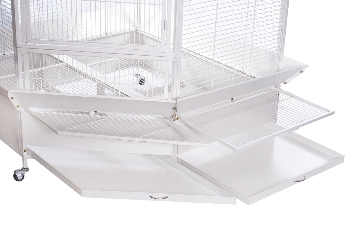 YES4PETS 185cm XXL White Corner Bird Cage Pet Parrot Aviary Perch Cast