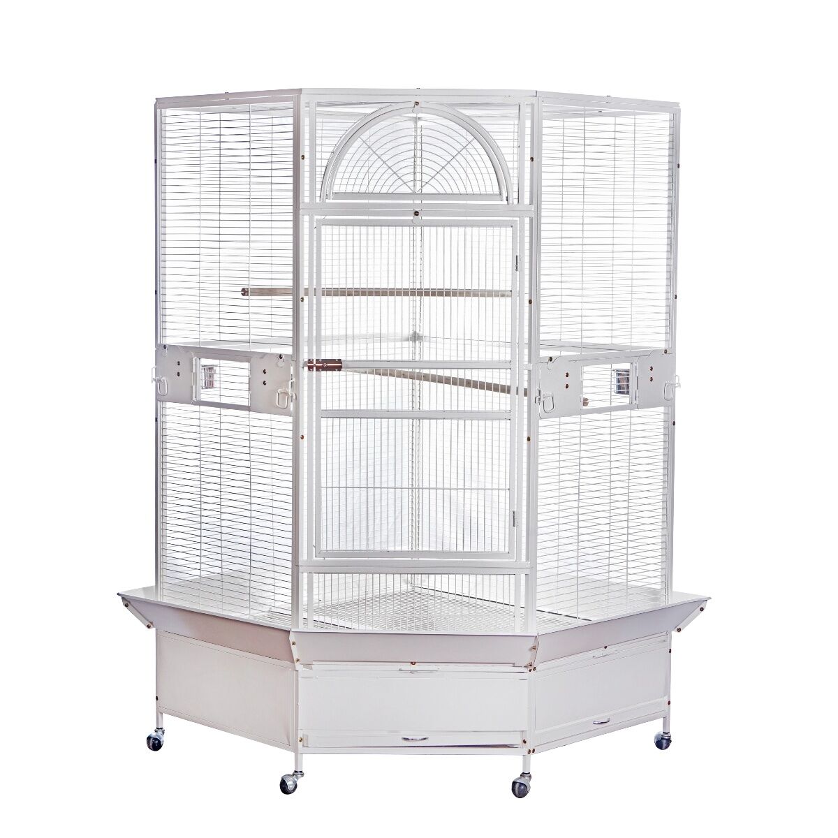 YES4PETS 185cm XXL White Corner Bird Cage Pet Parrot Aviary  Perch Castor Wheel