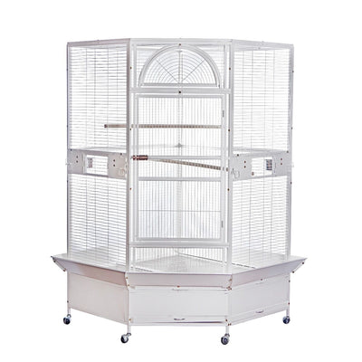 YES4PETS 185cm XXL White Corner Bird Cage Pet Parrot Aviary  Perch Castor Wheel