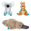 3 x Australian Animal Plush Dog Toys Squeaky Koala Platypus Kangaroo Set