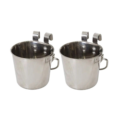 YES4PETS 2 x 3.8L Stainless Steel Pet Parrot Feeder Bowl Water Bowls Flat Sided Bucket with Riveted Hooks