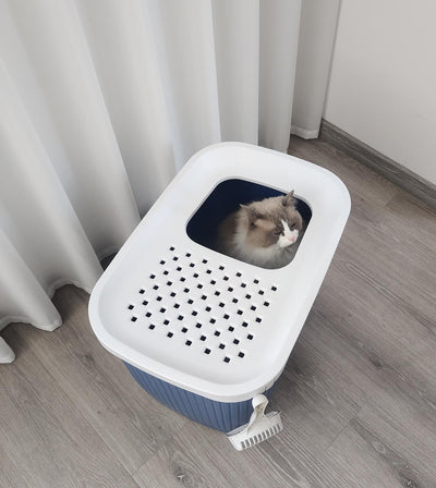 2 X YES4PETS XXL Top Entry Cat Litter Box No Mess Large Enclosed Covered Kitty Tray Dark Blue