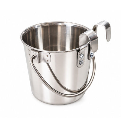 5.7L Stainless Steel Hanging Water Feed Bucket for Bird Cage with Hooks