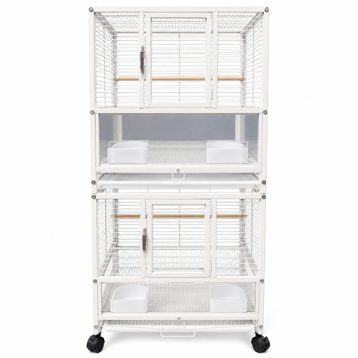 YES4PETS White Bird Transport Budgie Cage Parrot Aviary Carrier with Wheels