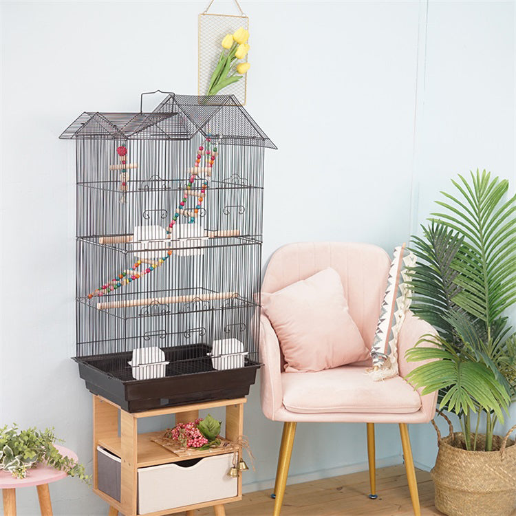 YES4PETS Small Bird Cage Aviary for Budgies Finches Canaries Parakeets with House Shaped Roof With Toys