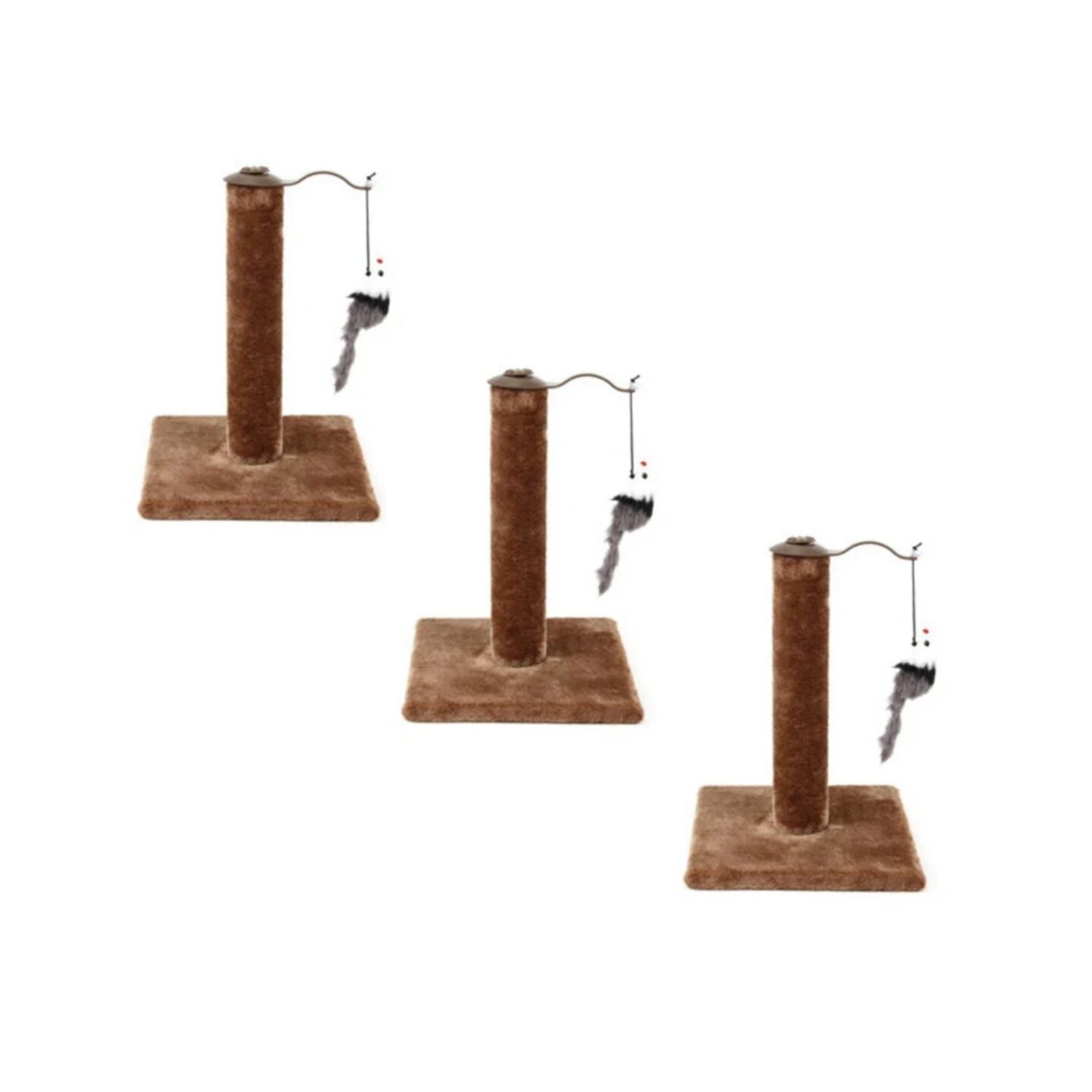 3x Cat Kitten Single Scratching Post with Toy-Brown