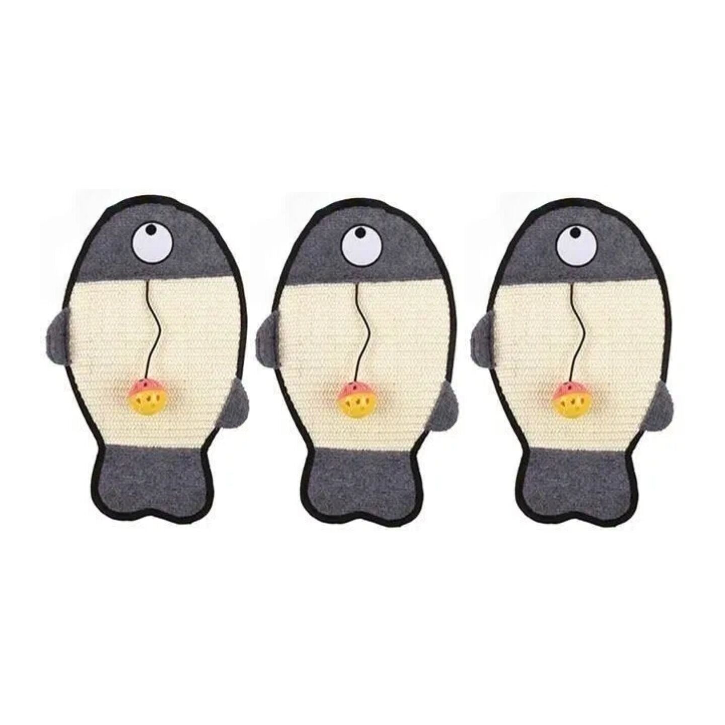 3 x YES4PETS Cat Toy Fish Sisal Scratch Pad with Ball  38 x 26cm