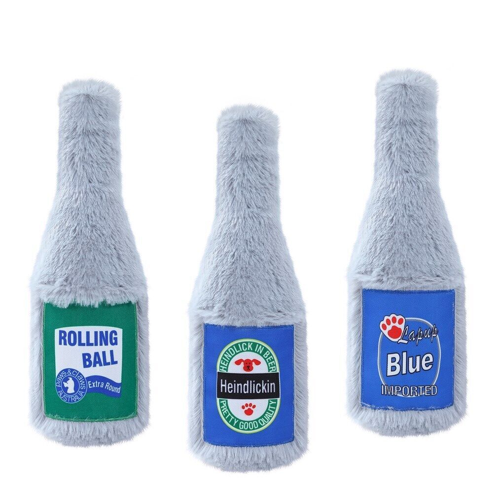 3 x Dog Puppy Fun Beer Bottle Soft Toy Dental Hygiene Chew Play Toy