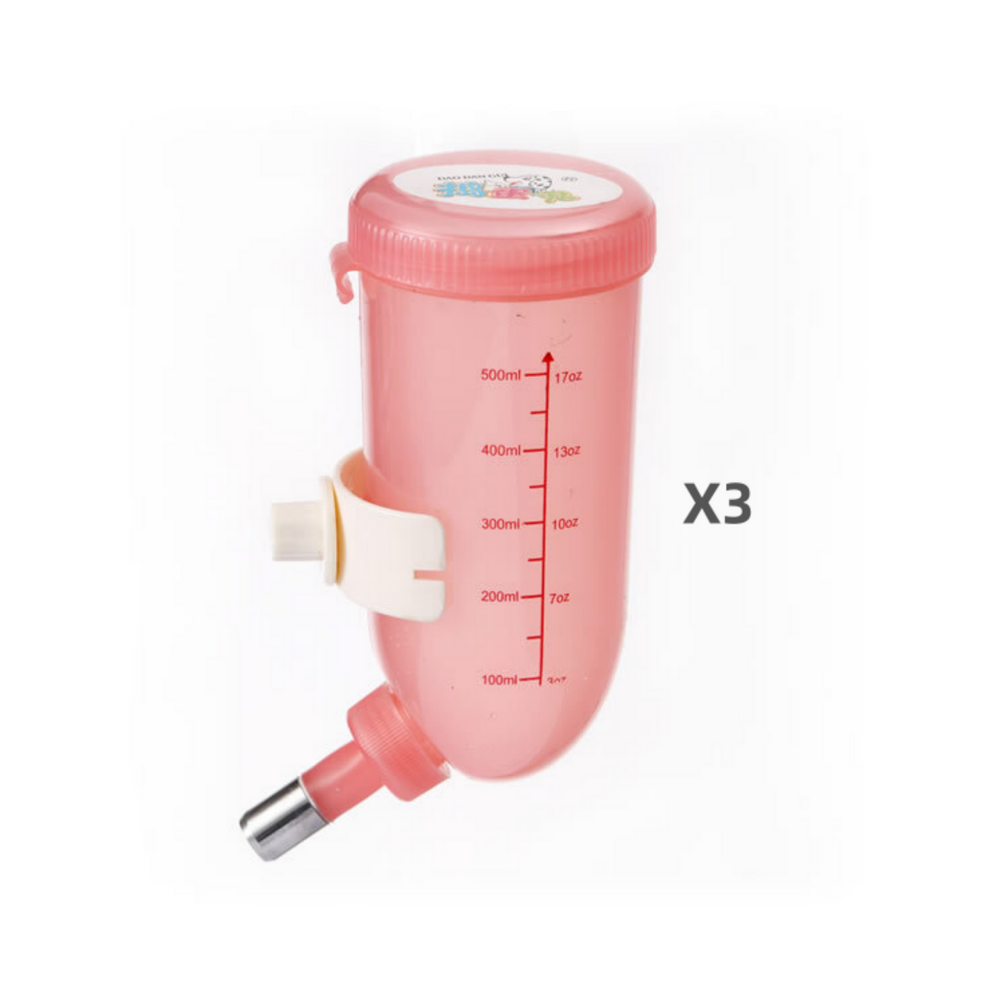 YES4PETS 3x 500ml Dog Cat Hamster Rabbit Water Bottle Hanging Drinking Dispenser Feeder Pink