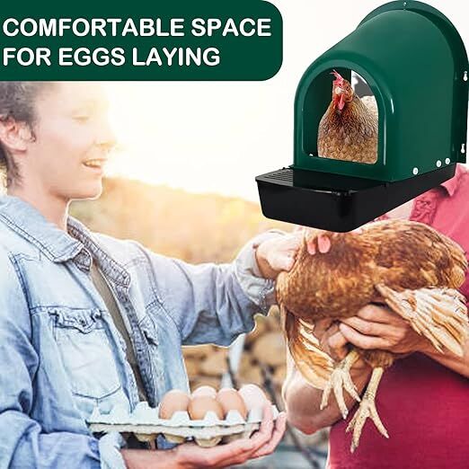 YES4PETS 3x Large Green Roll Out Nesting Box for Chickens with Egg Collection Tray and Wall Mount