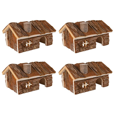 4 X YES4PETS Natural Wooden Hamster Wooden House Small Pet Hideout with Chimney