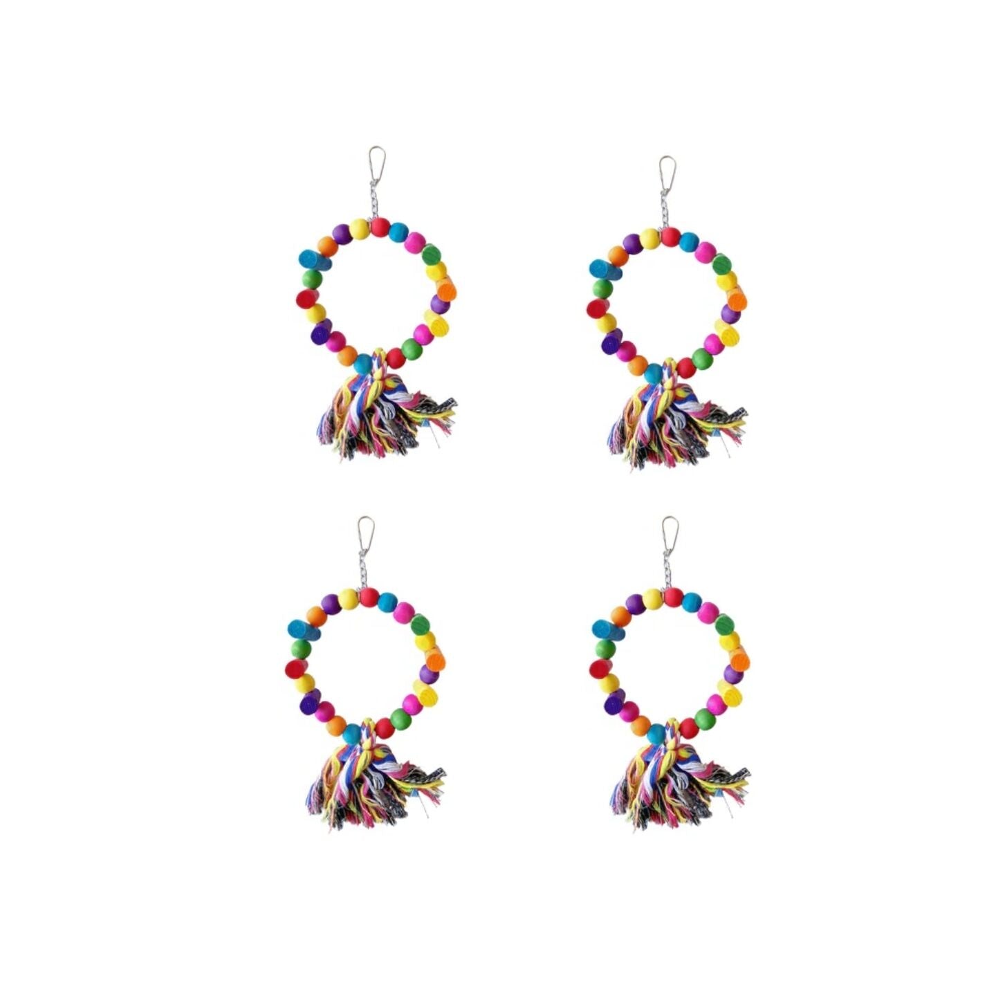 YES4PETS 4 X Small Bird Toy Round w Tassels 38x20cm Parrot Budgies Canaries Cockatiels Parakeet