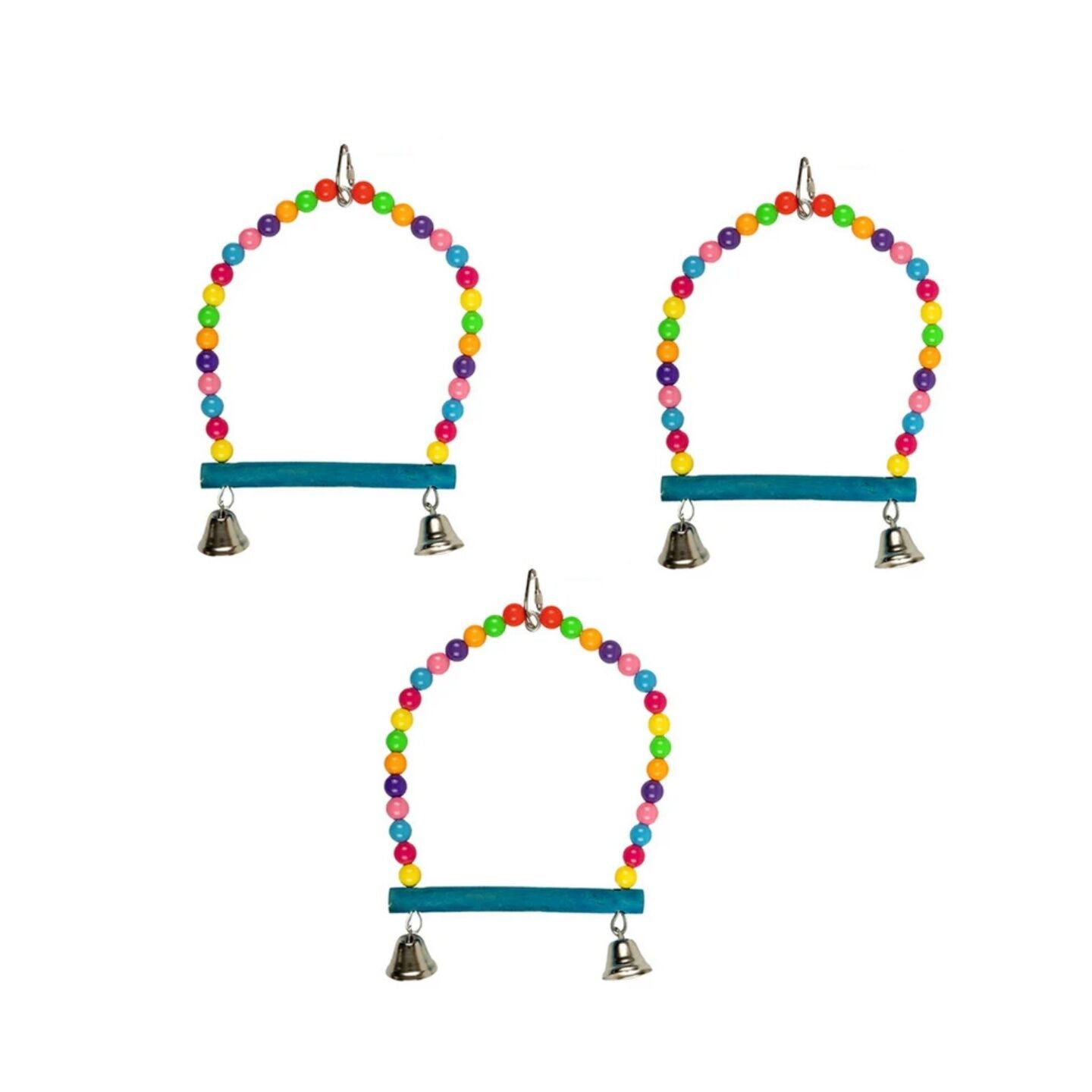 YES4PETS 3 x Hanging Swing Bird Parrot Parakeet Cockatiel Budgie Toy With Bells