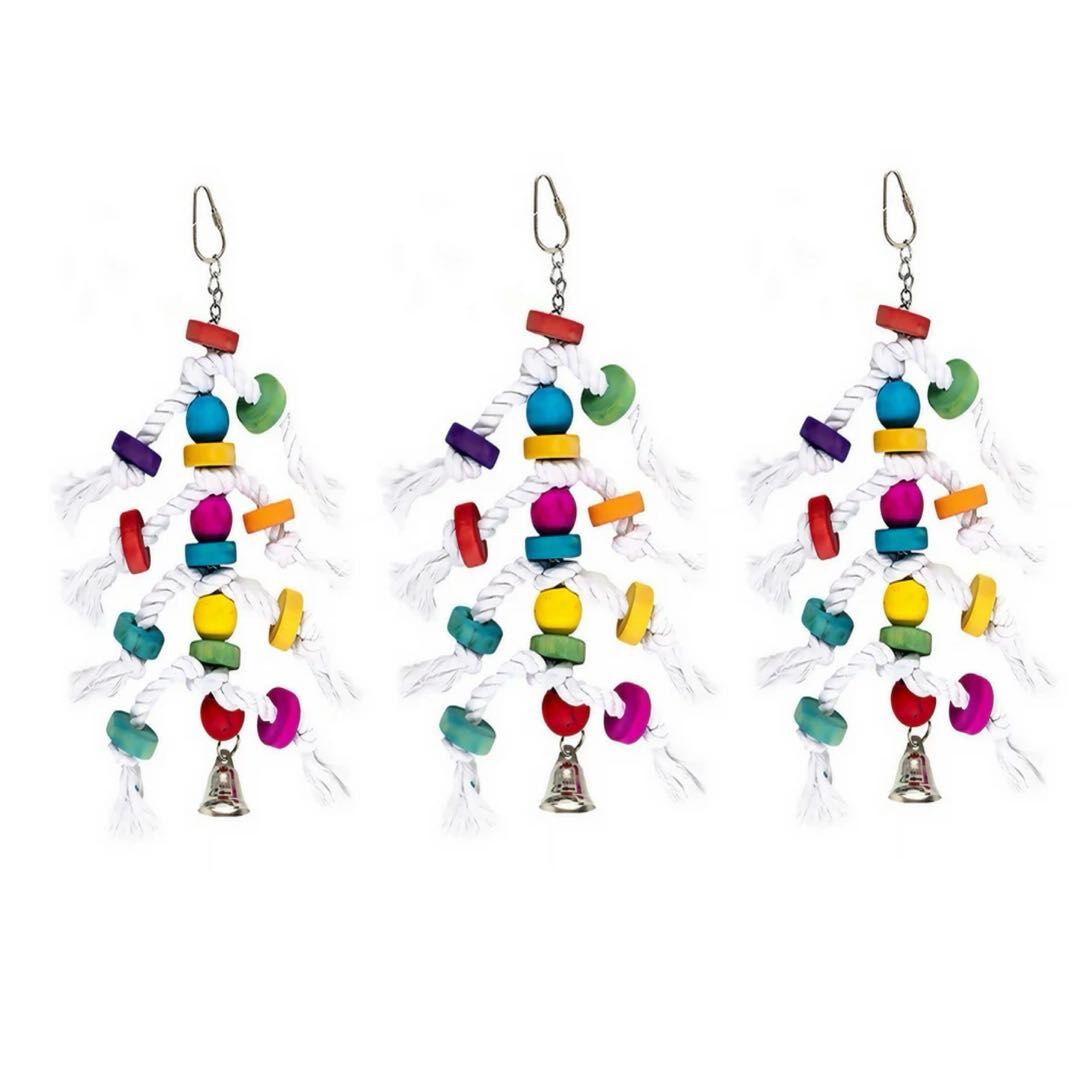 YES4PETS 3 x Wood Small Hanging Swing Bird Parrot Parakeet Cockatiel Budgie Rope Toy