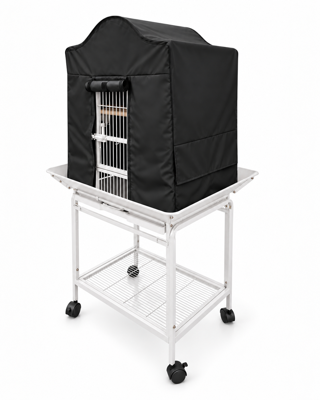 YES4PETS White Large Bird Budgie Cage Parrot Aviary Carrier With Stand & Wheel+Cover
