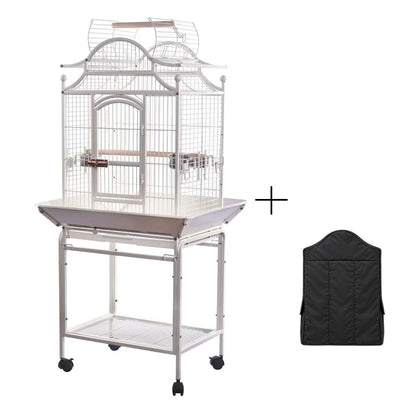 YES4PETS White Large Bird Budgie Cage Parrot Aviary Carrier With Stand & Wheel+Cover