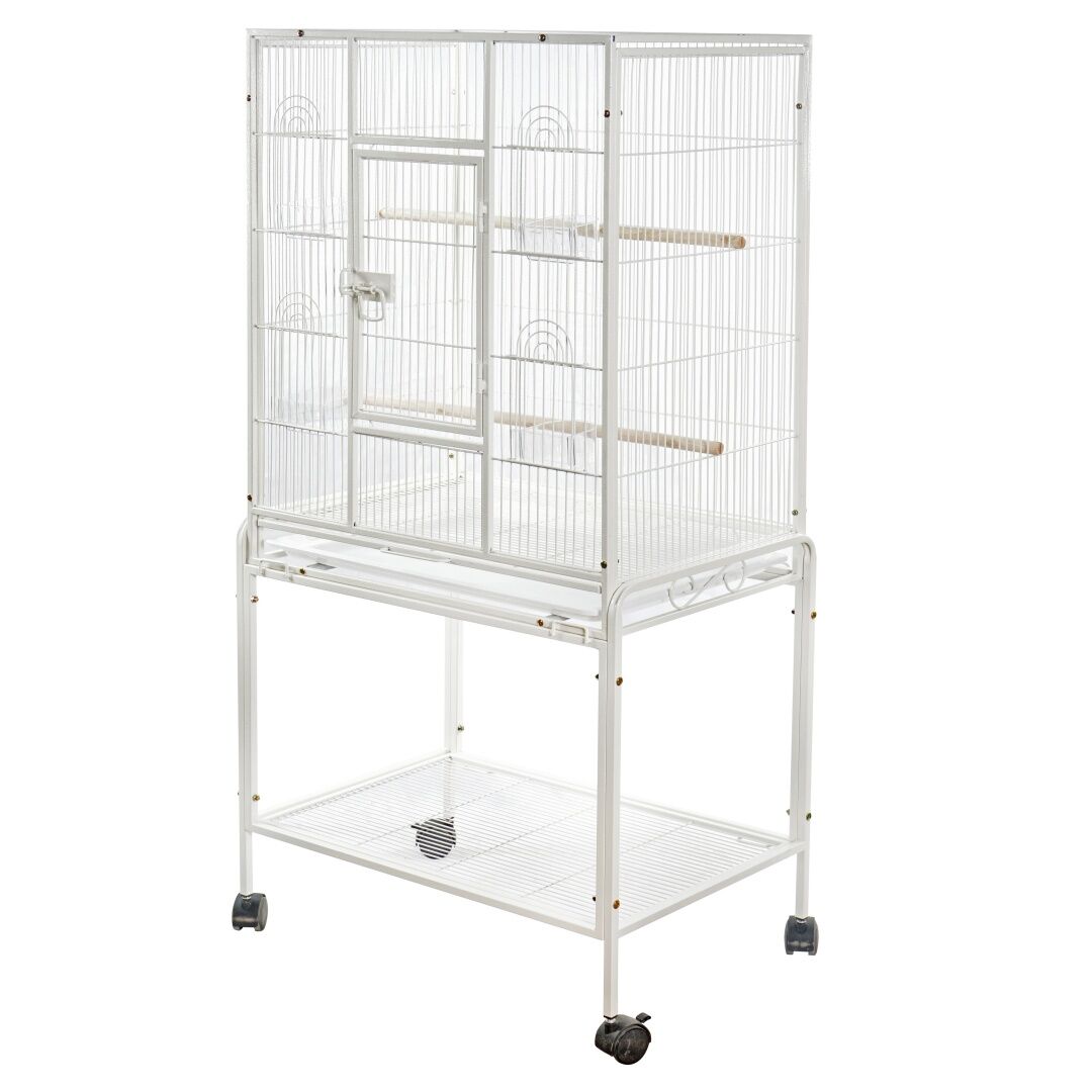YES4PETS 135cm White Bird Cage Parrot Aviary Pet Stand-alone Budgie Perch Castor Wheels With Cover