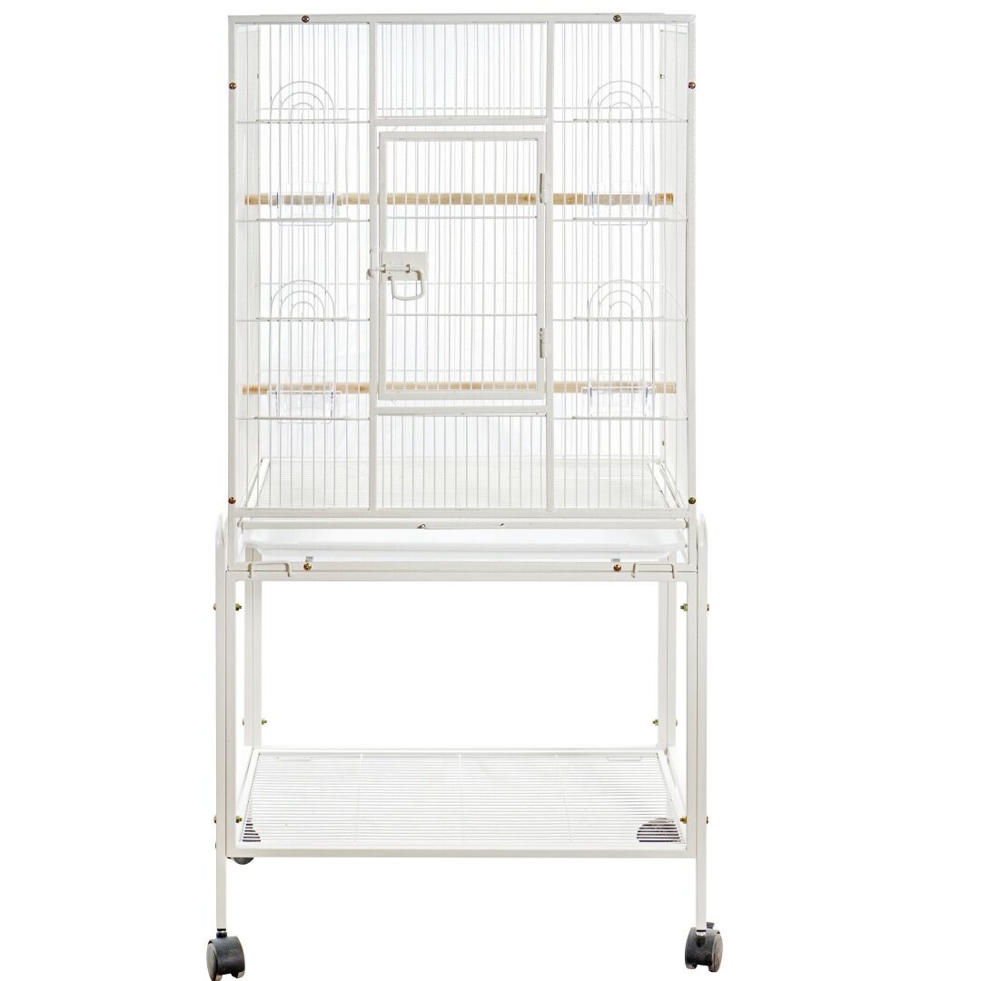 YES4PETS 135cm White Bird Cage Parrot Aviary Pet Stand-alone Budgie Perch Castor Wheels With Cover