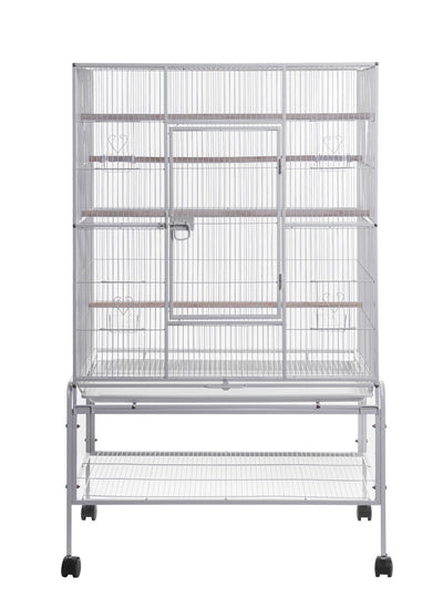 YES4PETS 140cm White Bird Cage Parrot Aviary Pet Stand-alone Budgie Perch Castor Wheels
