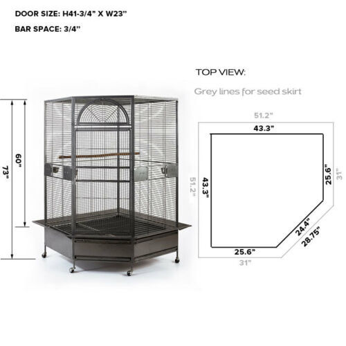 YES4PETS 185cm XXL Corner Bird Cage Pet Parrot Aviary  Perch Castor Wheel With Cover