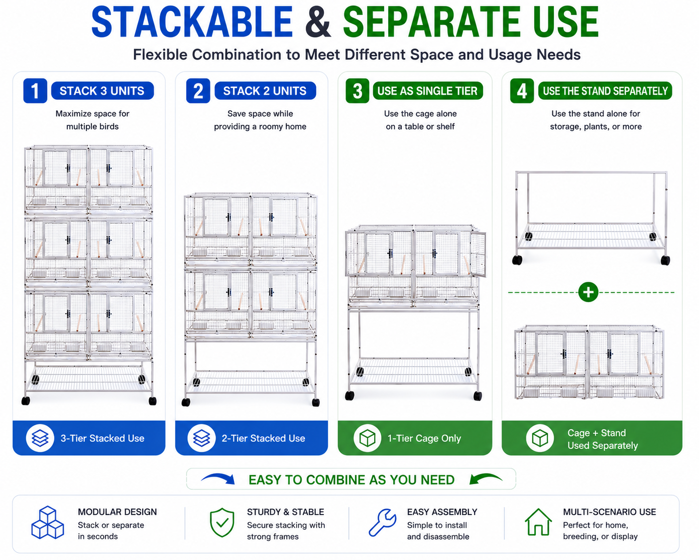 YES4PETS 208cm Stackable White Breeding Bird Budgies Aviary Cage Shelf Wheels