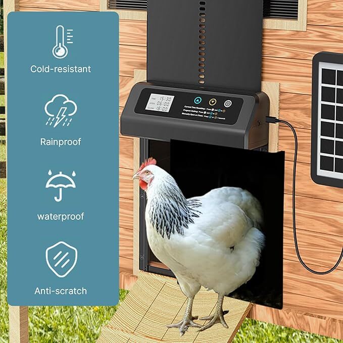 YES4PETS Automatic Aluminum Chicken Coop Door Timer Solar Panel Remote Control Anti Pinch