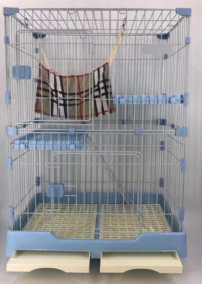 YES4PETS 124 cm Blue Pet 3 Level Cat Cage House With Litter Tray & Wheel 82x57x124 cm