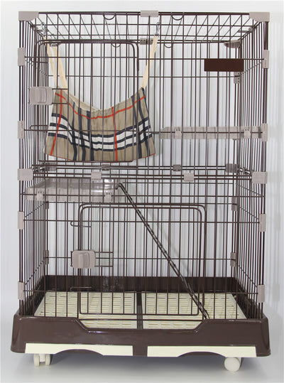 YES4PETS 134 cm XL Brown Pet 3 Level Cat Cage House With Litter Tray & Wheel 99x63x134 cm