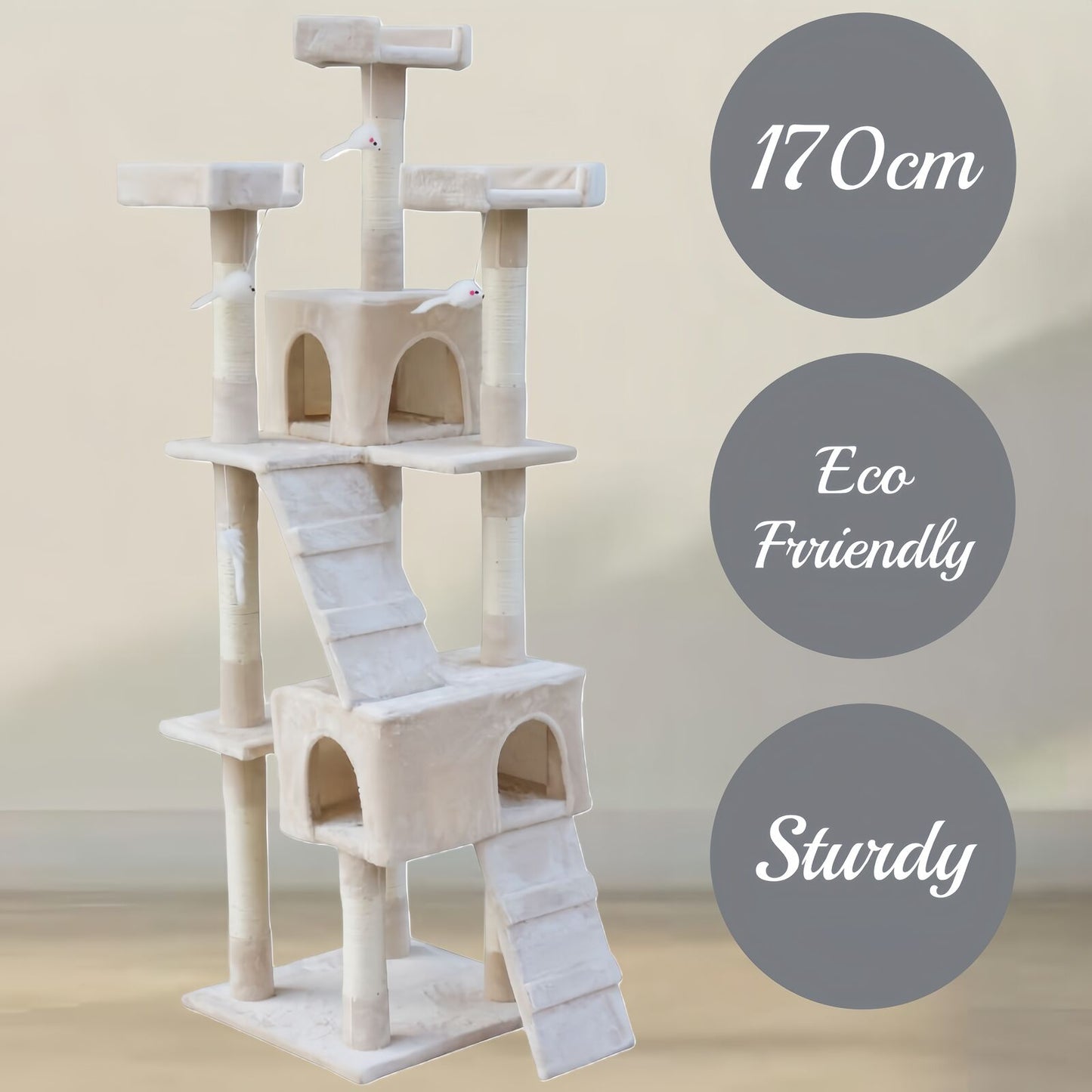 YES4PETS 170cm Cat Scratching Post Tree Post House Tower with Ladder Furniture Beige