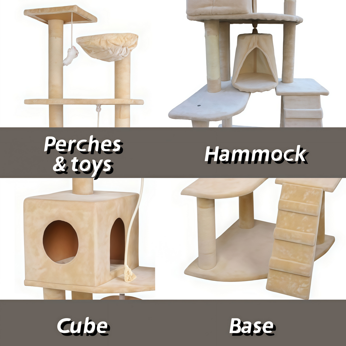 YES4PETS 193cm Cat Scratching Tree Post Sisal Pole Scratching Post Scratcher Tower Condo Beige