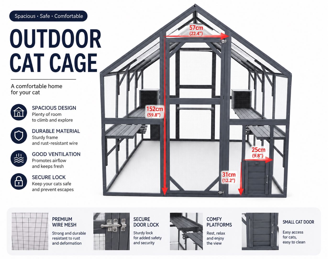 YES4PETS XXXXL Pet Cat Bird Ferret Shelter Condo with Escape Door Wooden Kitten Cage House