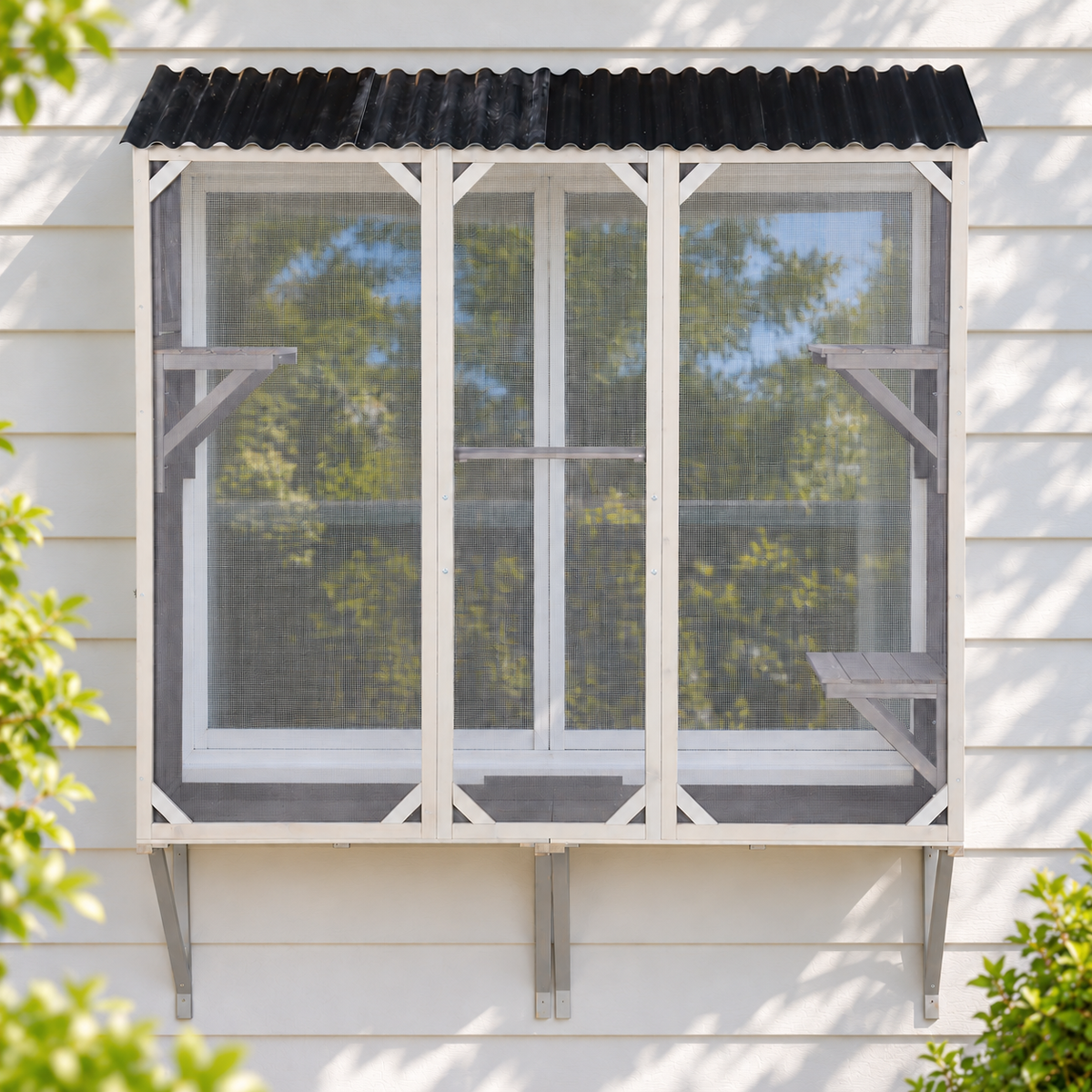 YES4PETS Wall Mounted Outdoor Cat Playhouse with Roof & Platforms – Window Access Catio Enclosure