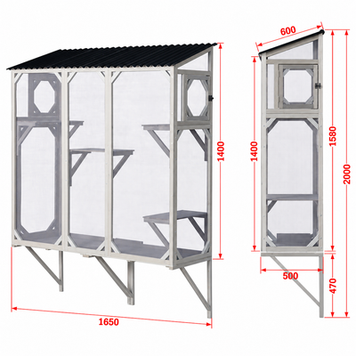 YES4PETS Wall Mounted Outdoor Cat Playhouse with Roof & Platforms – Window Access Catio Enclosure