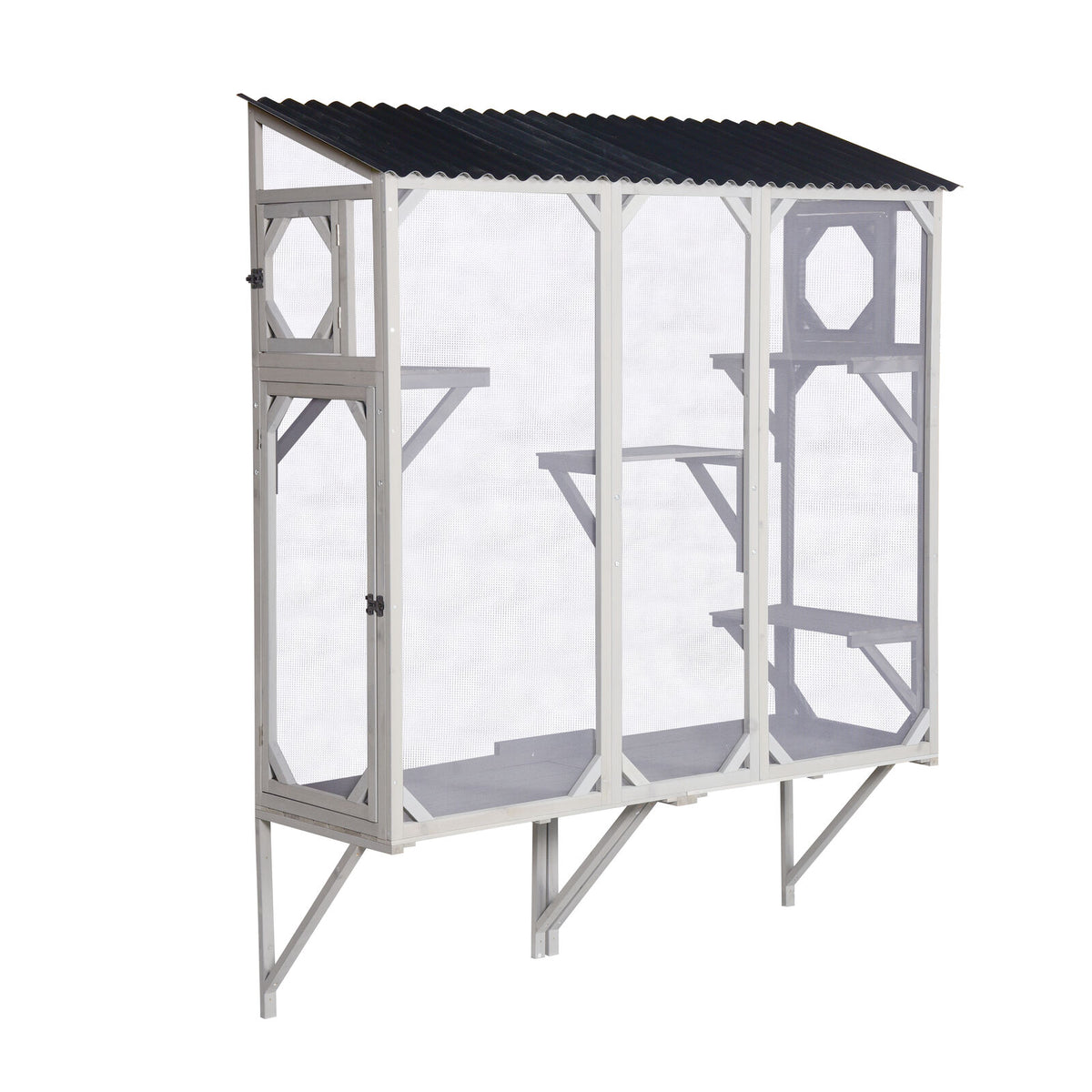 YES4PETS Wall Mounted Outdoor Cat Playhouse with Roof & Platforms – Window Access Catio Enclosure