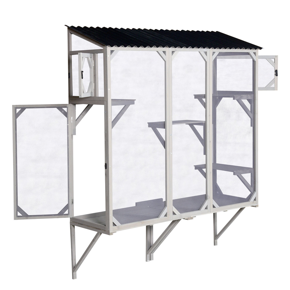 YES4PETS Wall Mounted Outdoor Cat Playhouse with Roof & Platforms – Window Access Catio Enclosure