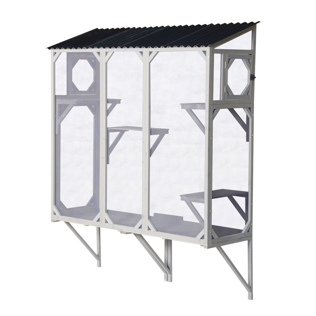 YES4PETS Wall Mounted Outdoor Cat Playhouse with Roof & Platforms – Window Access Catio Enclosure