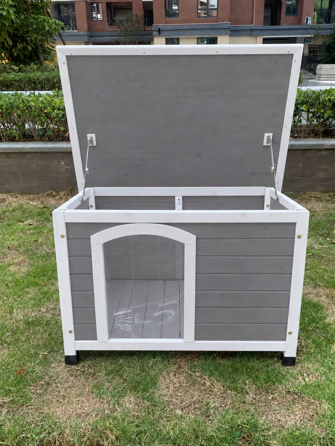 YES4PETS M Timber Pet Dog Kennel House Puppy Wooden Timber Cabin With Stripe