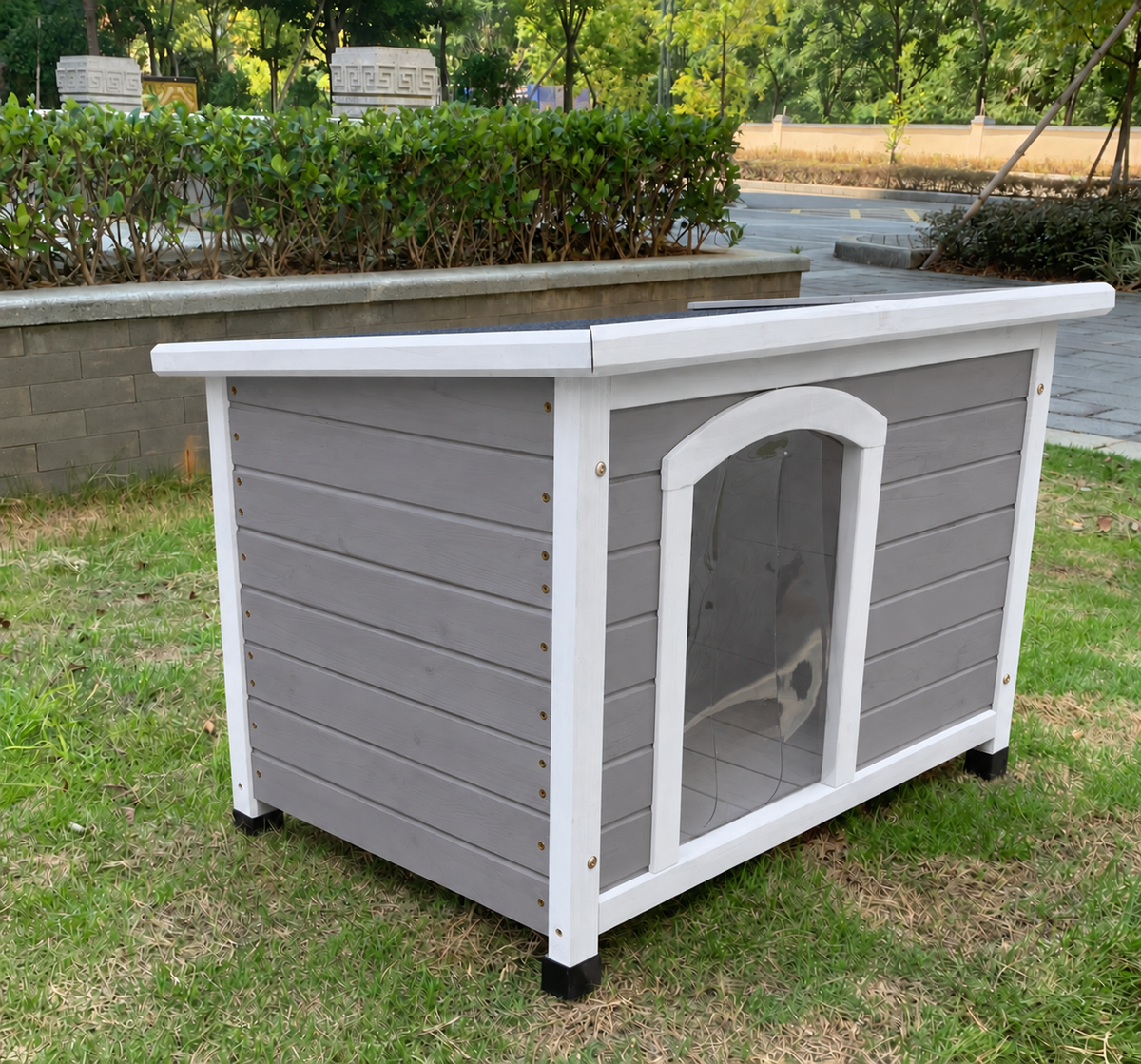 YES4PETS M Timber Pet Dog Kennel House Puppy Wooden Timber Cabin With Stripe