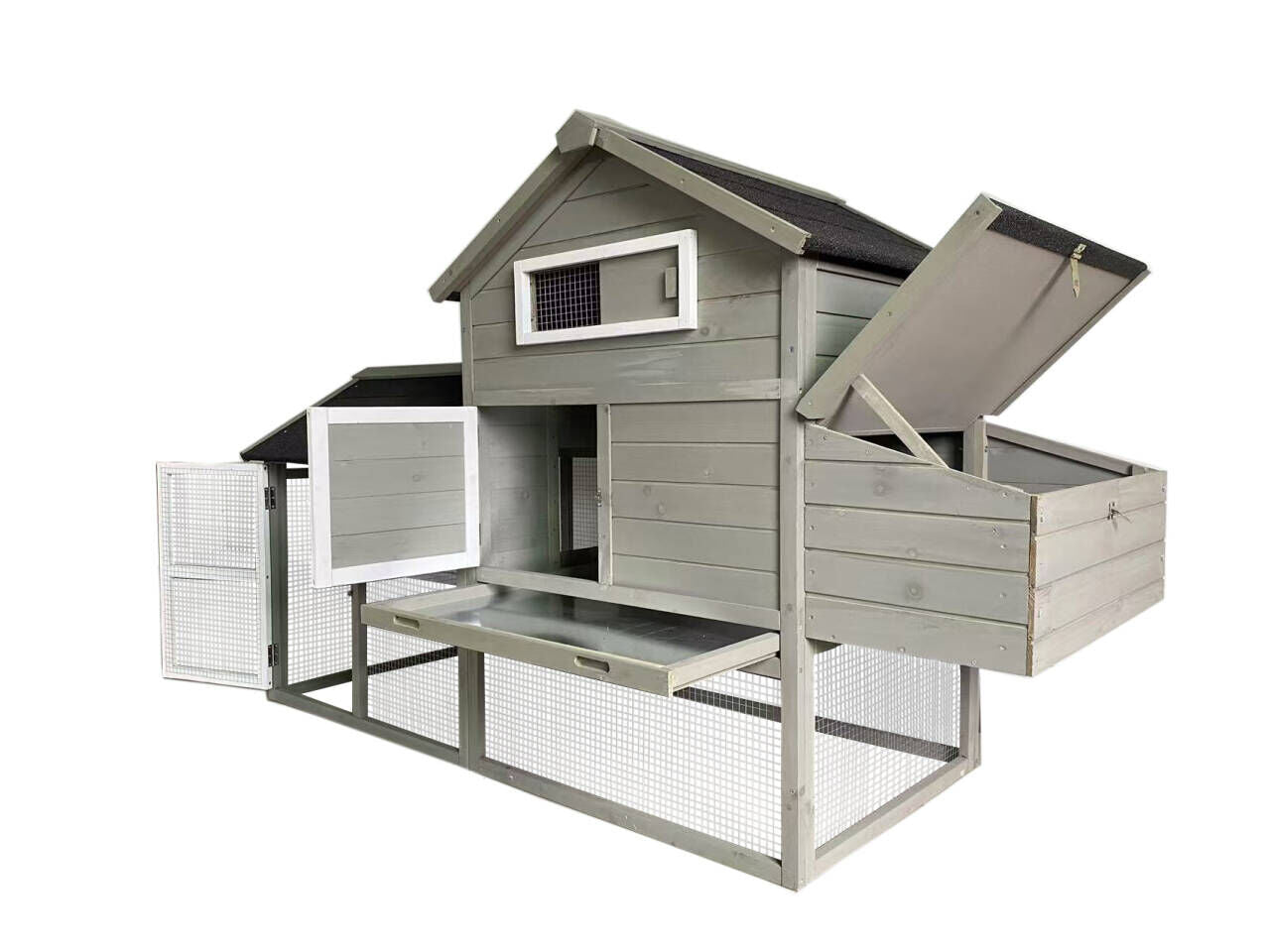 YES4PETS Grey Large Chicken Coop Rabbit Hutch Guinea Pig Cage Ferret House