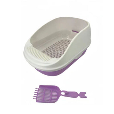 YES4PETS Large Portable Cat Toilet Litter Box Tray with Scoop and Grid Tray Purple