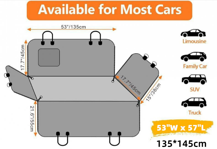 YES4PETS Waterproof Premium Pet Cat Dog Back Car Seat Cover Hammock NonSlip Mat Protector 135x145cm