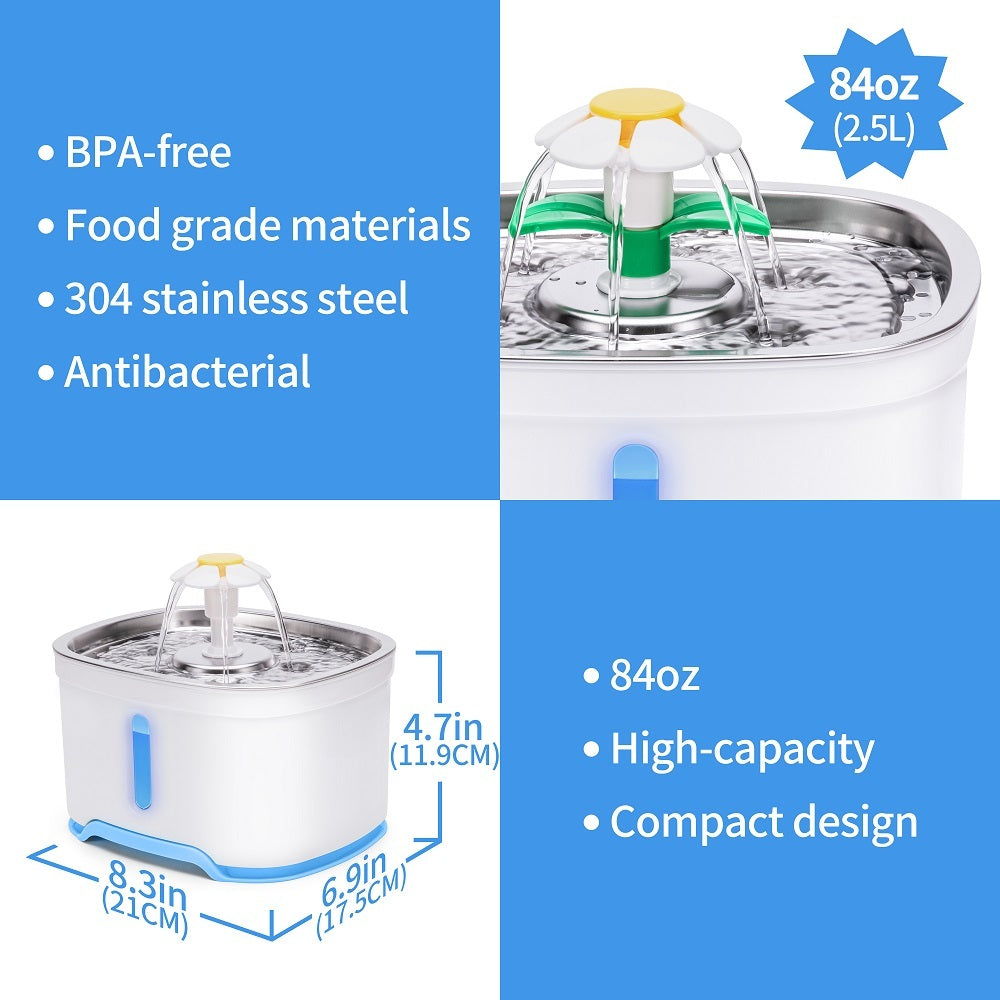 YES4PETS 2.5L Automatic Electric Pet Water Fountain Dog Cat Water Feeder Bowl Dispenser 17x Filters