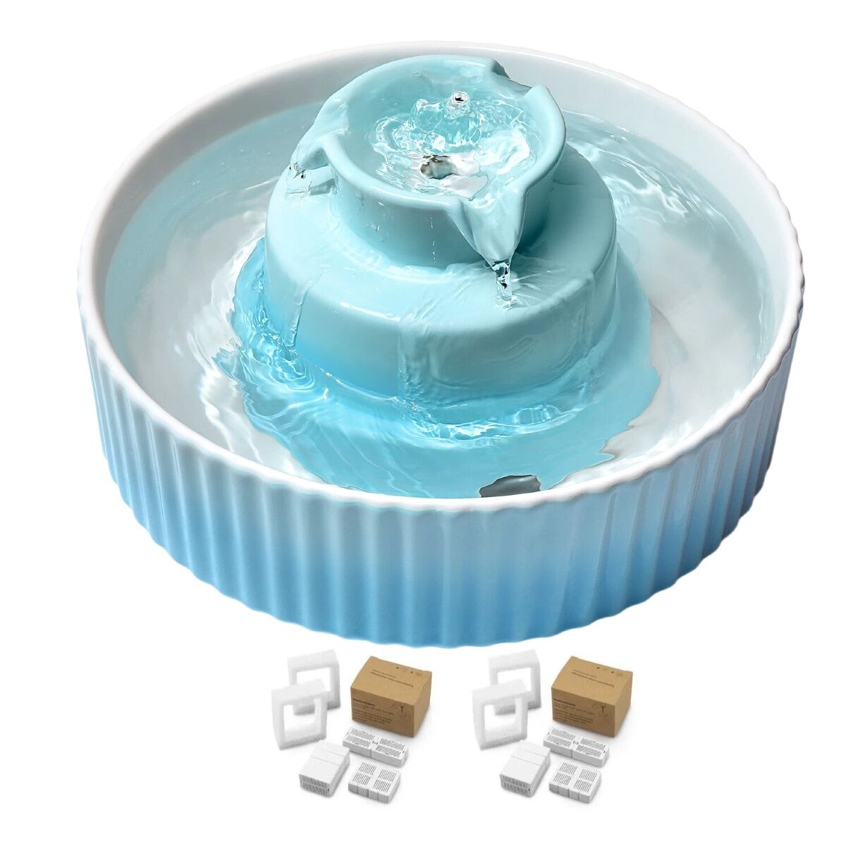 YES4PETS Blue Ceramic Electric Pet Water Fountain Dog Cat Water Feeder Bowl Dispenser 17X Filters