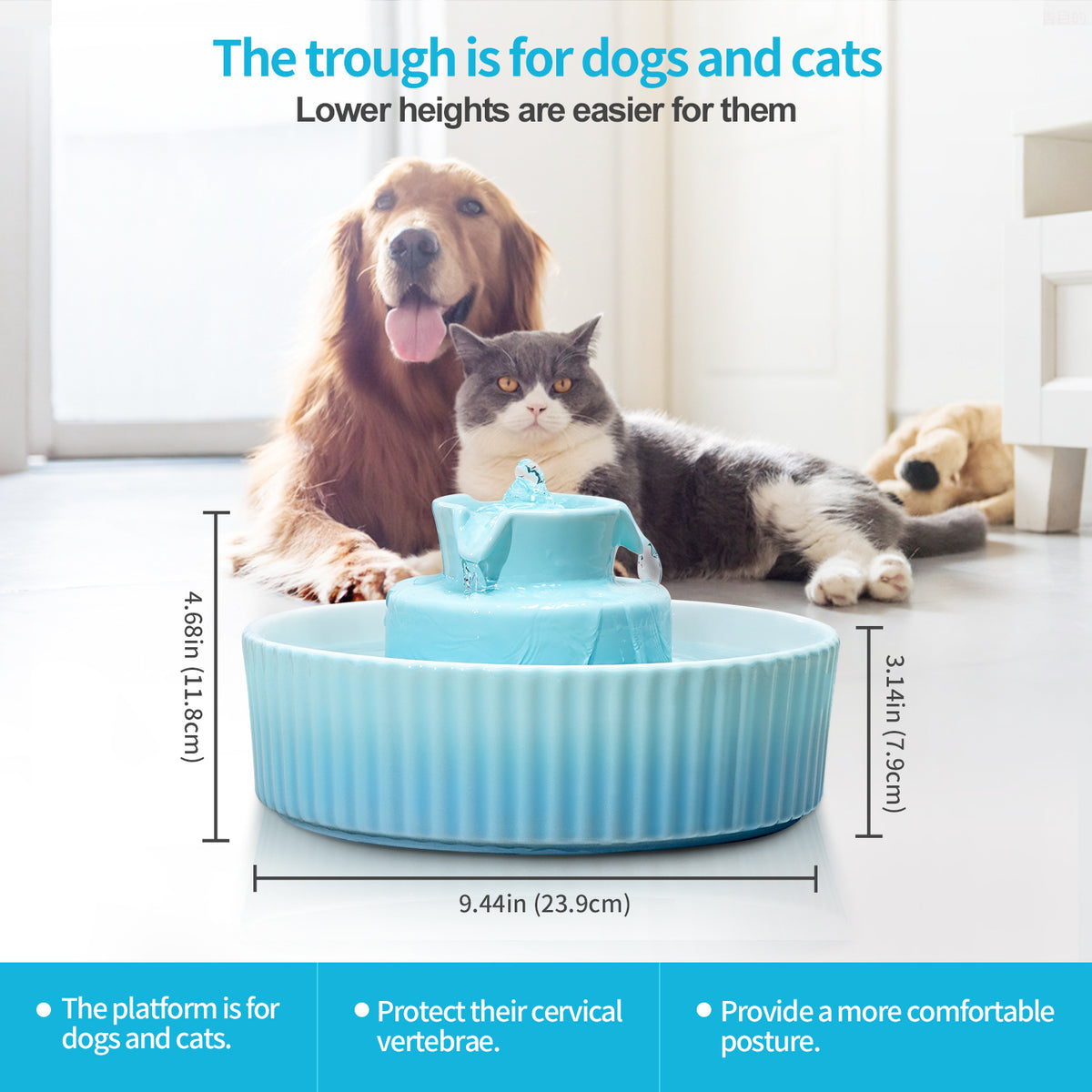 YES4PETS Blue Ceramic Electric Pet Water Fountain Dog Cat Water Feeder Bowl Dispenser 17X Filters