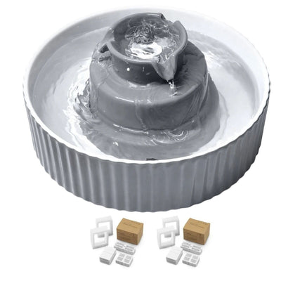 YES4PETS Grey Ceramic Electric Pet Water Fountain Dog Cat Water Feeder Bowl Dispenser 17X Filters