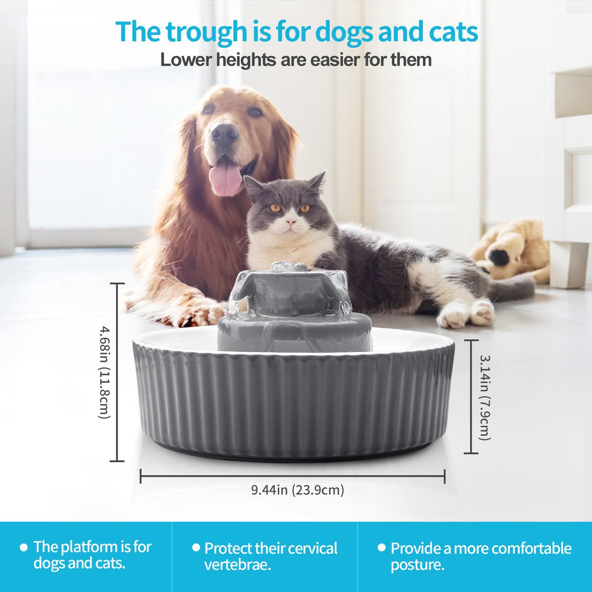 YES4PETS Grey Ceramic Electric Pet Water Fountain Dog Cat Water Feeder Bowl Dispenser 17X Filters